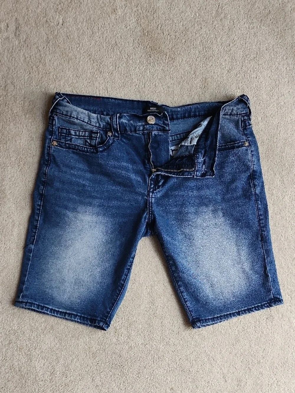 True Religion Classic Ricky Relaxed Straight  Blue Denim Shorts